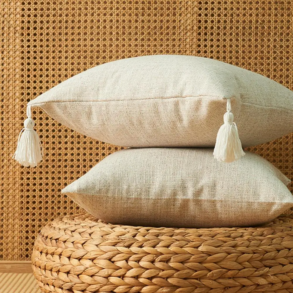 Solid Color Throw Pillow Cover Boho Tassel Pillow Cover Set Farmhouse Decorative Throw Pillowcase with Hidden Zipper Cozy Room