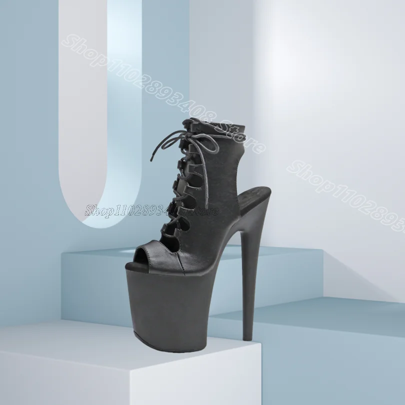

Black Lace up Platform Sandals Solid Slingback PeepToe British Style Stylish Women Party Short Sandals 2025 Zapatos Para Mujere