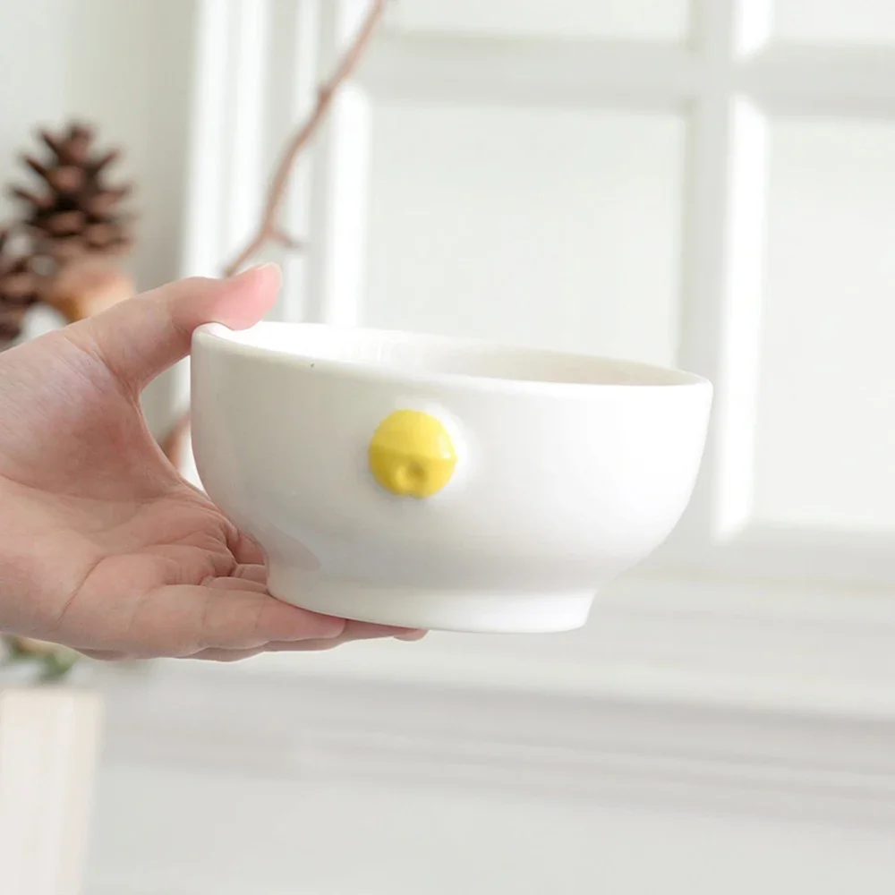 Creative Porcelain Bowl Korean Style Cute Relief Round Restaurant Homehold Tableware Breakfast Milk Oats Fruit Salad Bowls
