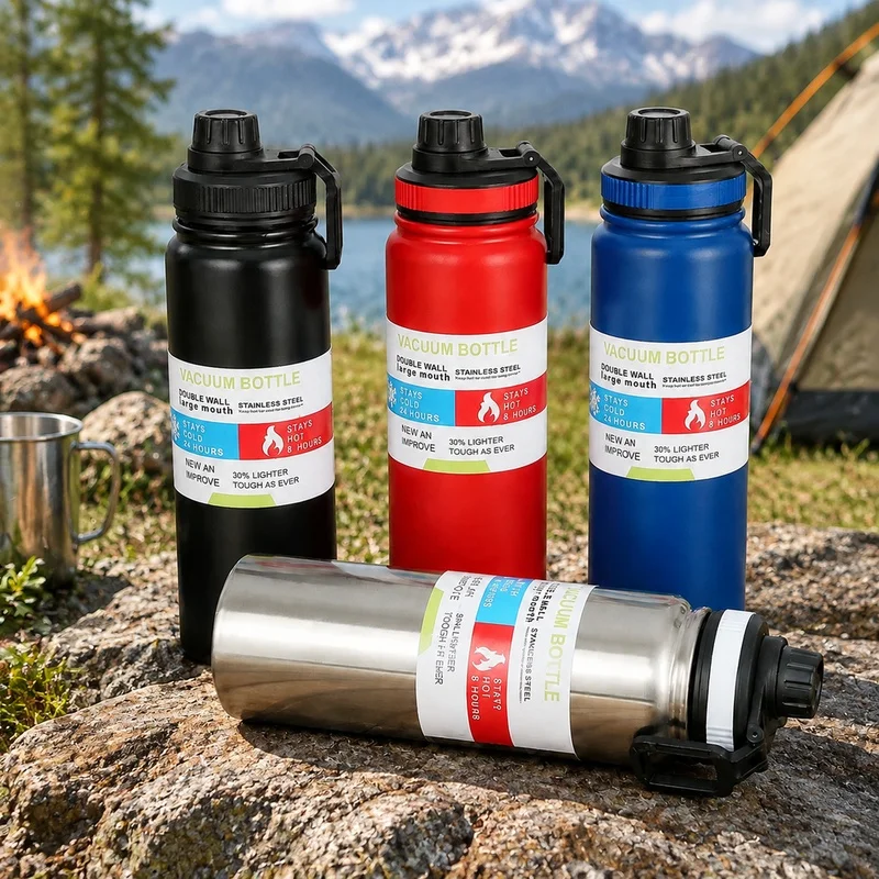 Double-Walled Stainless Steel Thermal Bottle 600-1000ML Insulated Vacuum Flask for Sports and Automotive Use, Maintains Beverage