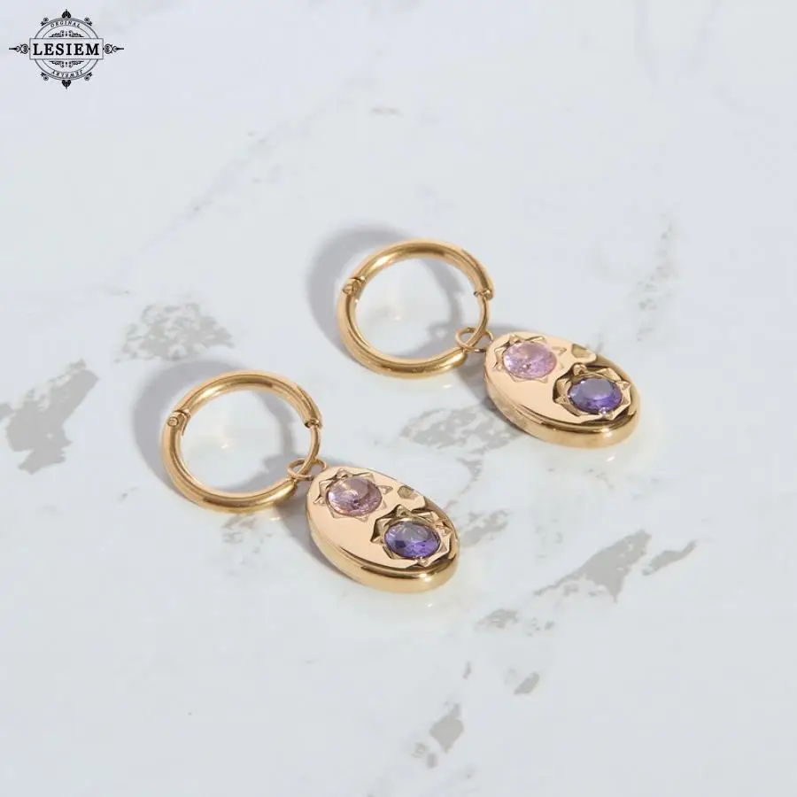 LESIEM aliexpress Gold Plated Maiden Earrings 2023 Colored Zircon earings for women Engagement Jewelry Accessories