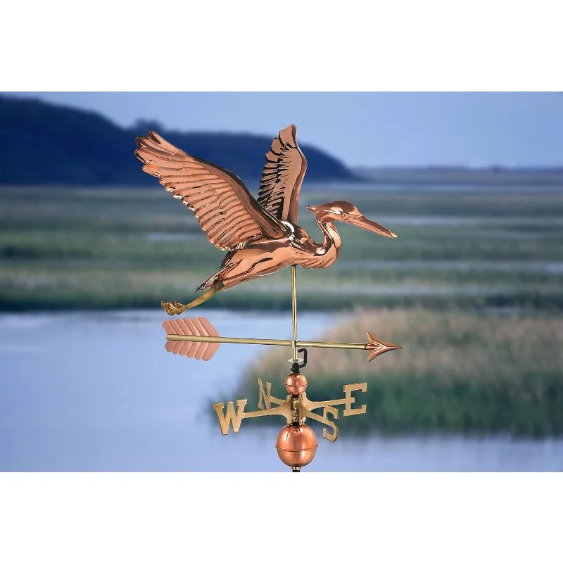 Weathervane-cobre puro Blue Heron com seta, Good Shore
