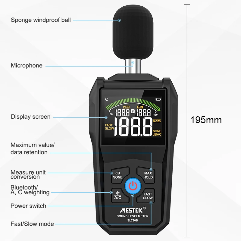 Digital Sound Level Meter Noise Meter Decibel Detector Audio Noise Tester Measuring Instrument With Bluetooth Communication