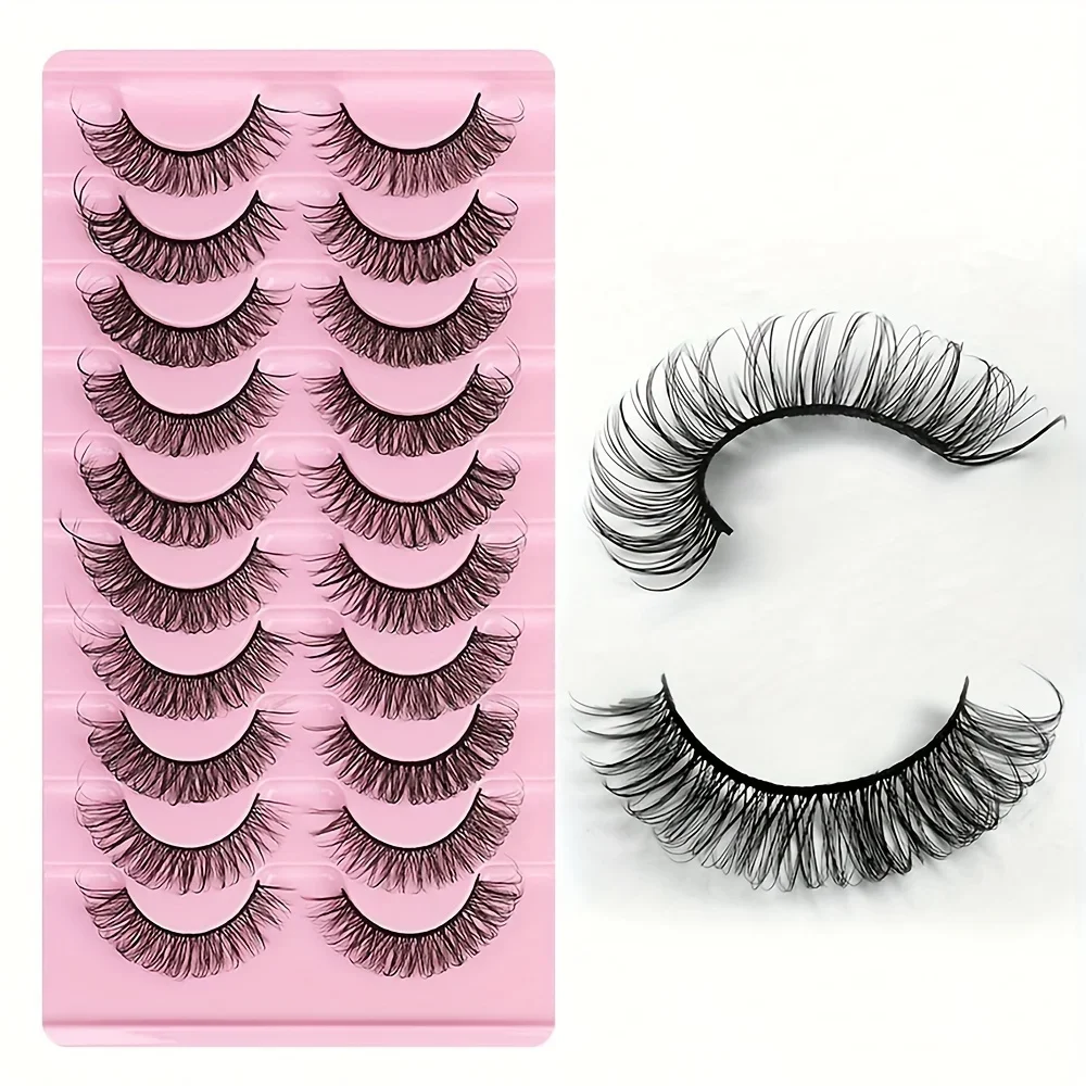 10 Pairs Lashes D Curl Russian Lashes 3D Mink Eyelashes Reusable Fluffy Russian Strip Lashes eyelash