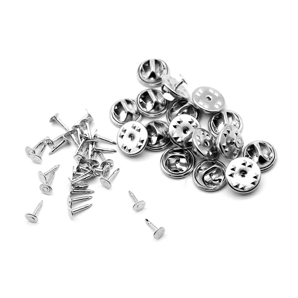 

100Sets Pin Backs Metal Clutch Badge Lapel Holder Replacement DIY Jewelry Accessories Brooch Clasps