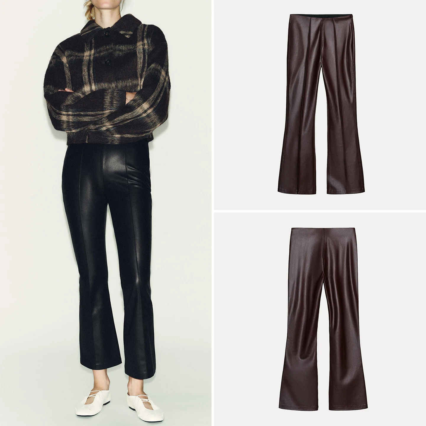 Z بنطلون نسائي Faion متوهج من الجلد ذو طبقة أساسية سروال Sli كاجوال l الخصر مادة أخرى