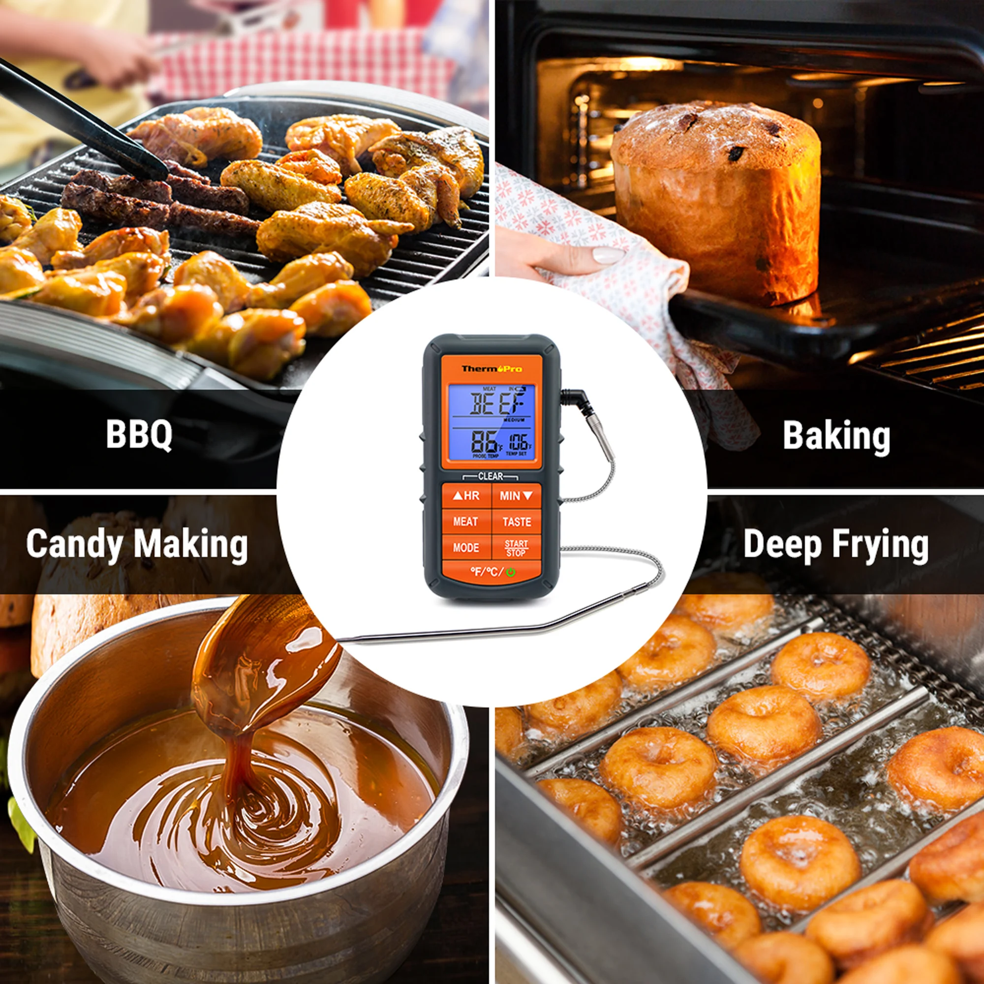 ThermoPro TP-06B Digital Meat Thermometer Probe Kitchen Food Cooking Thermometer Timer USDA Preset Backlight for BBQ Grill Oven view 6
