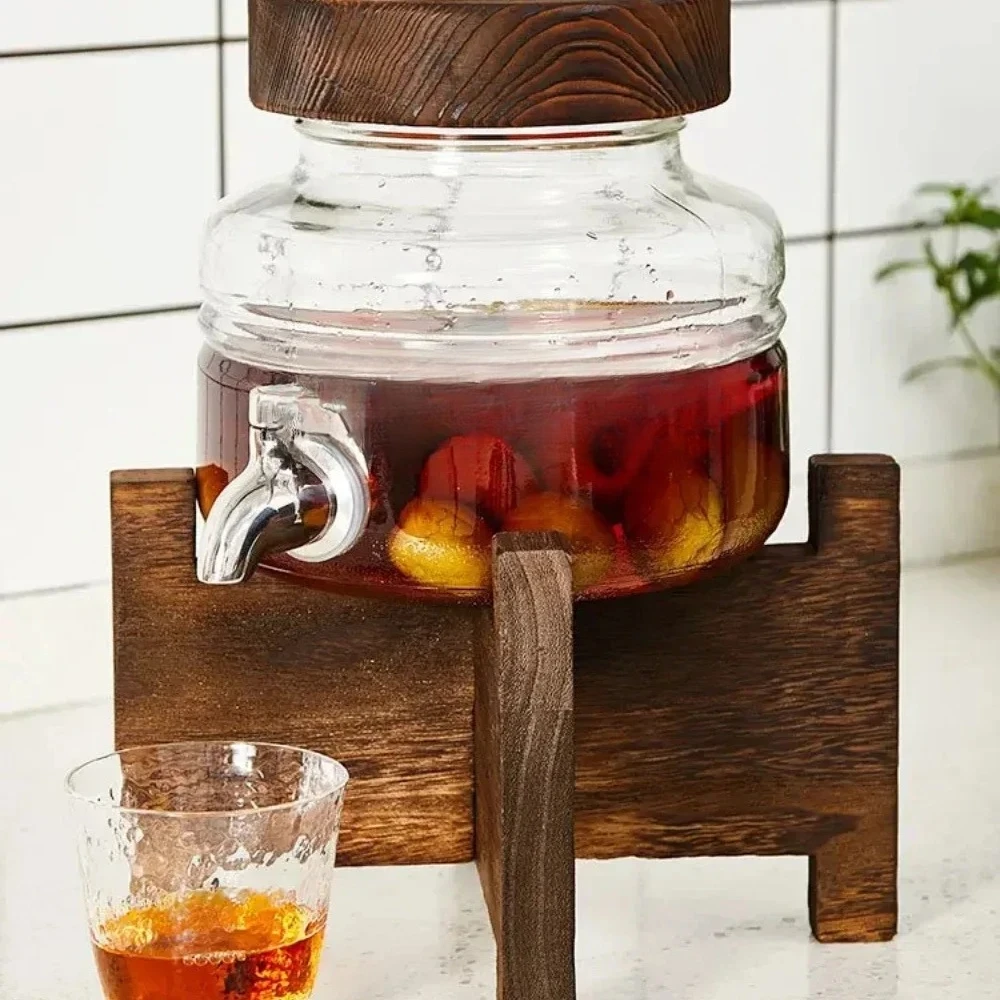 

Wooden Lid Sealed Glass Bottle with Faucet Medical Wine Jar Greengage Wine Decorative