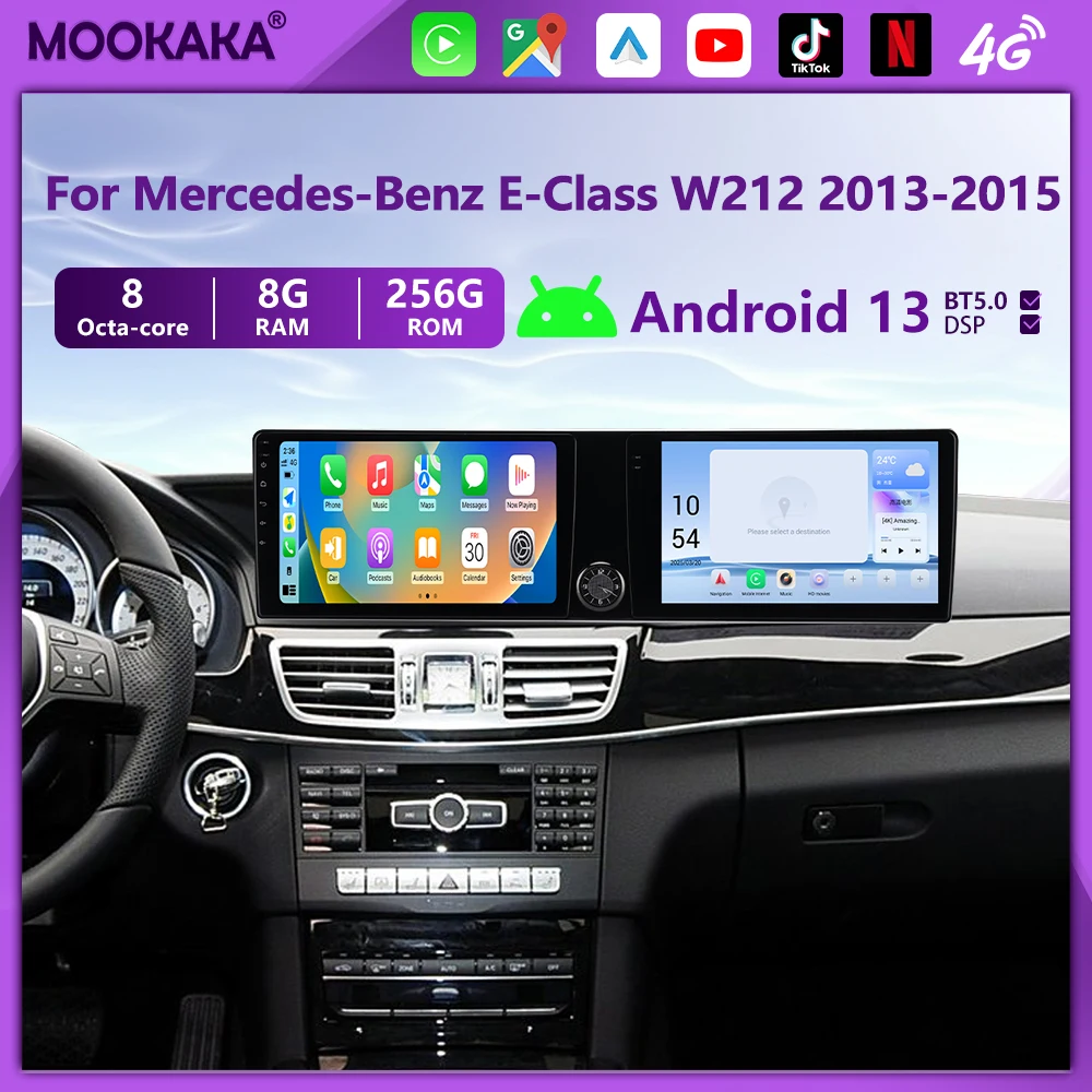 For Mercedes-Benz E-Class W212 2013-2015 Android Carplay Dual Screen Car Radio Stereo Automotive Multimedia Player GPS Head Unit