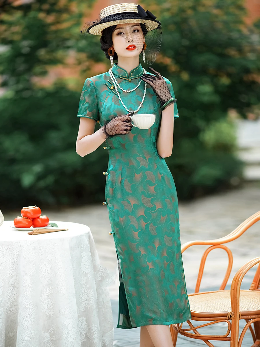 

Women's Summer Vintage Elegant Silk Qipao Evening Dress Chinese Style Cheongsam Traditional Cheongsams Robe Dresses M To 3XL