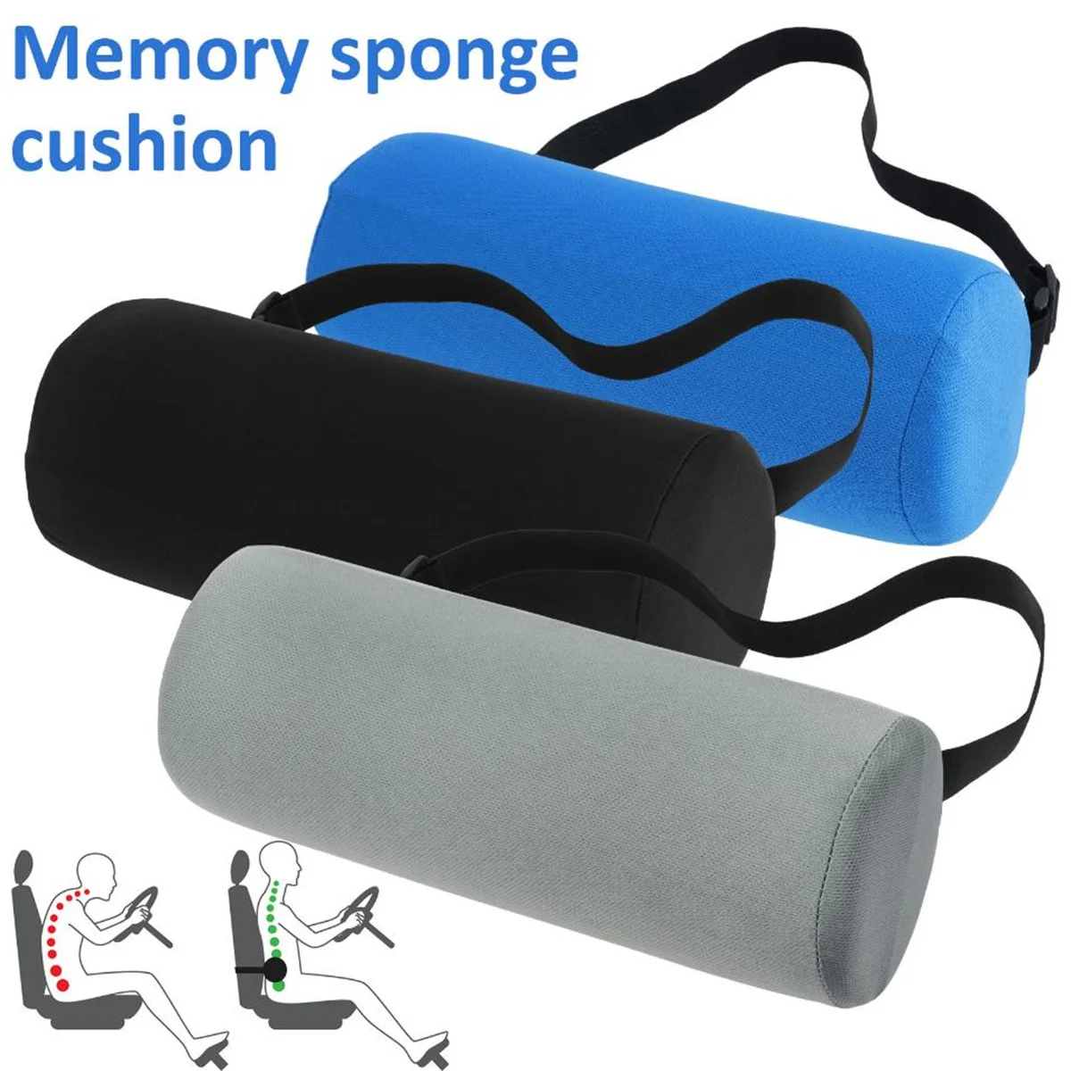 Almofada de apoio lombar de espuma de memória, travesseiro de cintura, assento automático, alívio de fadiga ergonômico para cadeira de carro, escritório doméstico