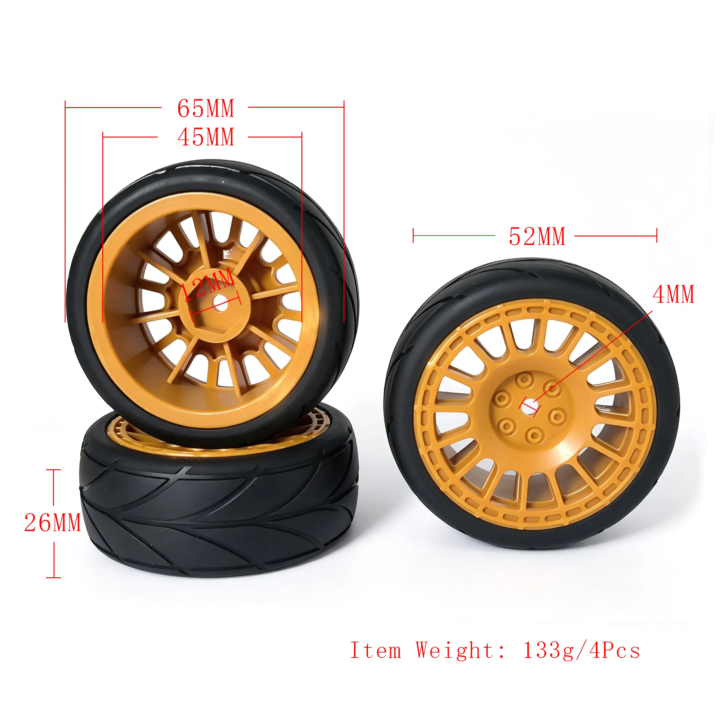 1/10 65MM RC Racing Tires Rubber Tyres 12mm Hex for 1:10 RC On Road Car HSP HPI Kyosh Tamiya TT01 TT02 XV01 XV02 PTG-2 TA06