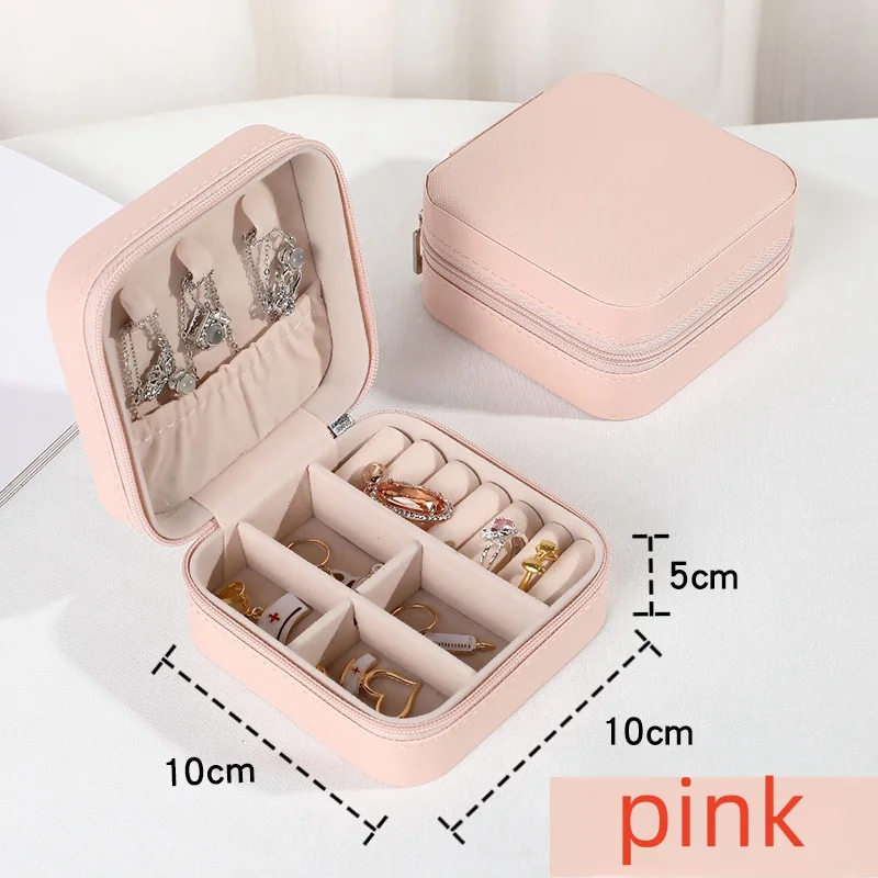 Mini Schmuckaufbewahrungsbox Tragbare Reise-Schmuckschatulle für Ohrringe und Halsketten Damen-Ringorganizer PU-Leder Präsentationsbox – Detail 7