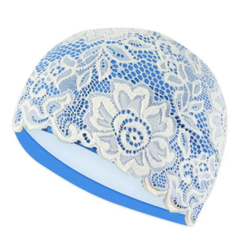 2021 Women Lace Swimming Cap Swim Pool Beach Protect Ears Hair WaterProof PU Bathing Hat For Girls Long Hair Lady Swim Cap