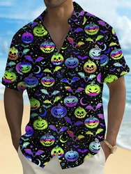 Flip collar 3D printed pattern men's shirt Hawaii Halloween style shirt short sleeved vacation new casual beach shirt