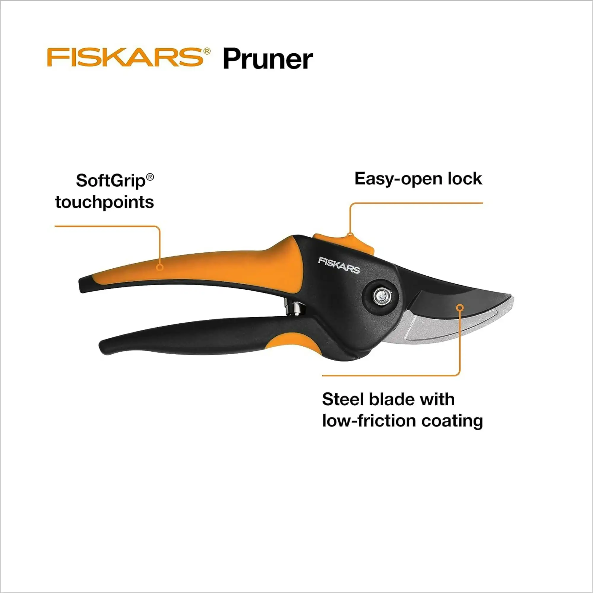 Fiskars ソフトグリップバイパス剪定ばさみ 3/4 インチの木と枝カッター、鋭利な精密研削鋼刃