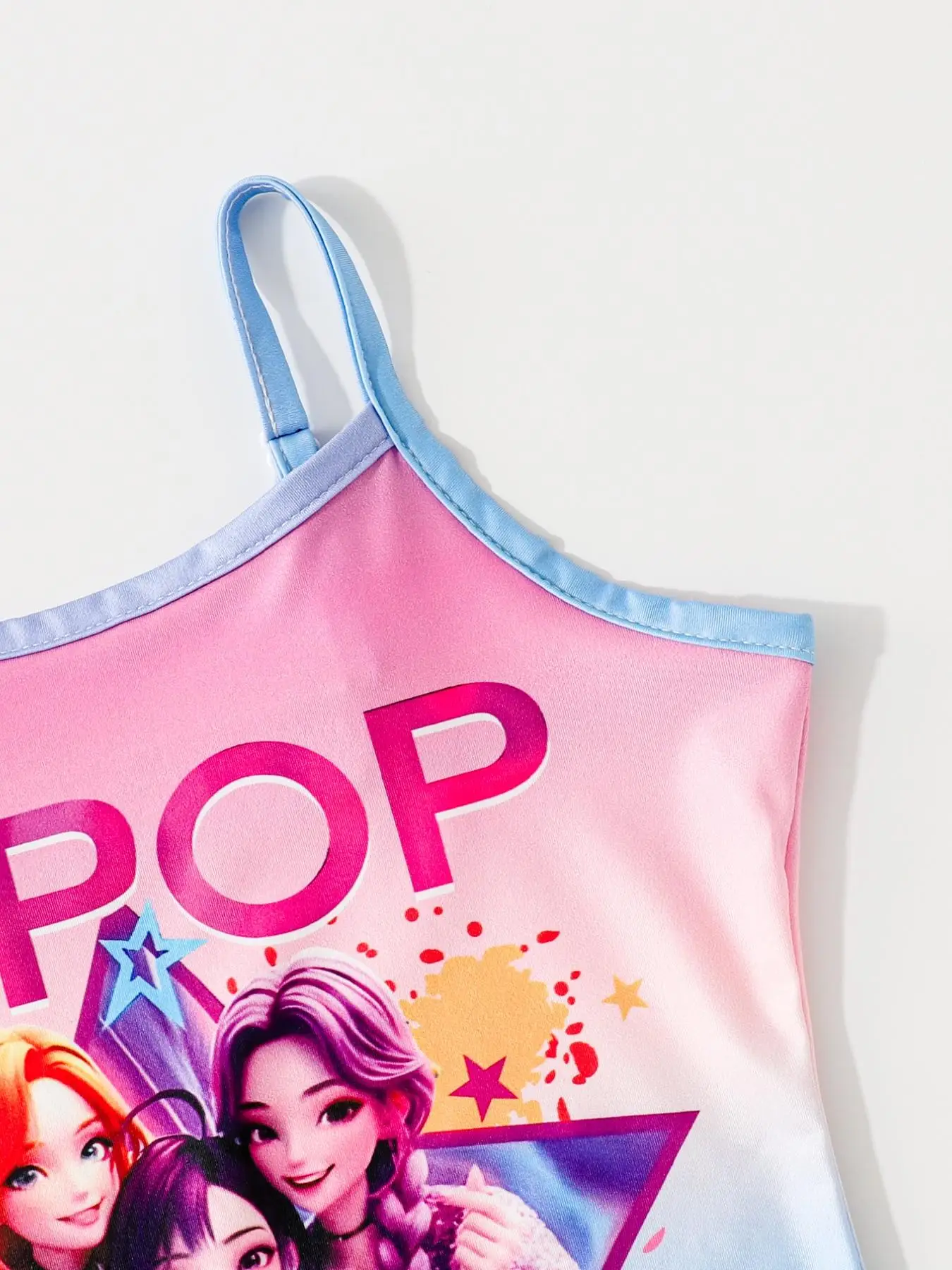 Sommer-Freizeitbadeanzug für Mädchen, Farbverlaufs-Badeanzug für Kinder, Candy Pink und Blau Farbblock-Badeanzug mit Cartoon-Print, geeignet für Mädchen ab 3 Jahren, Strand- und Poolkleidung – Detail 4