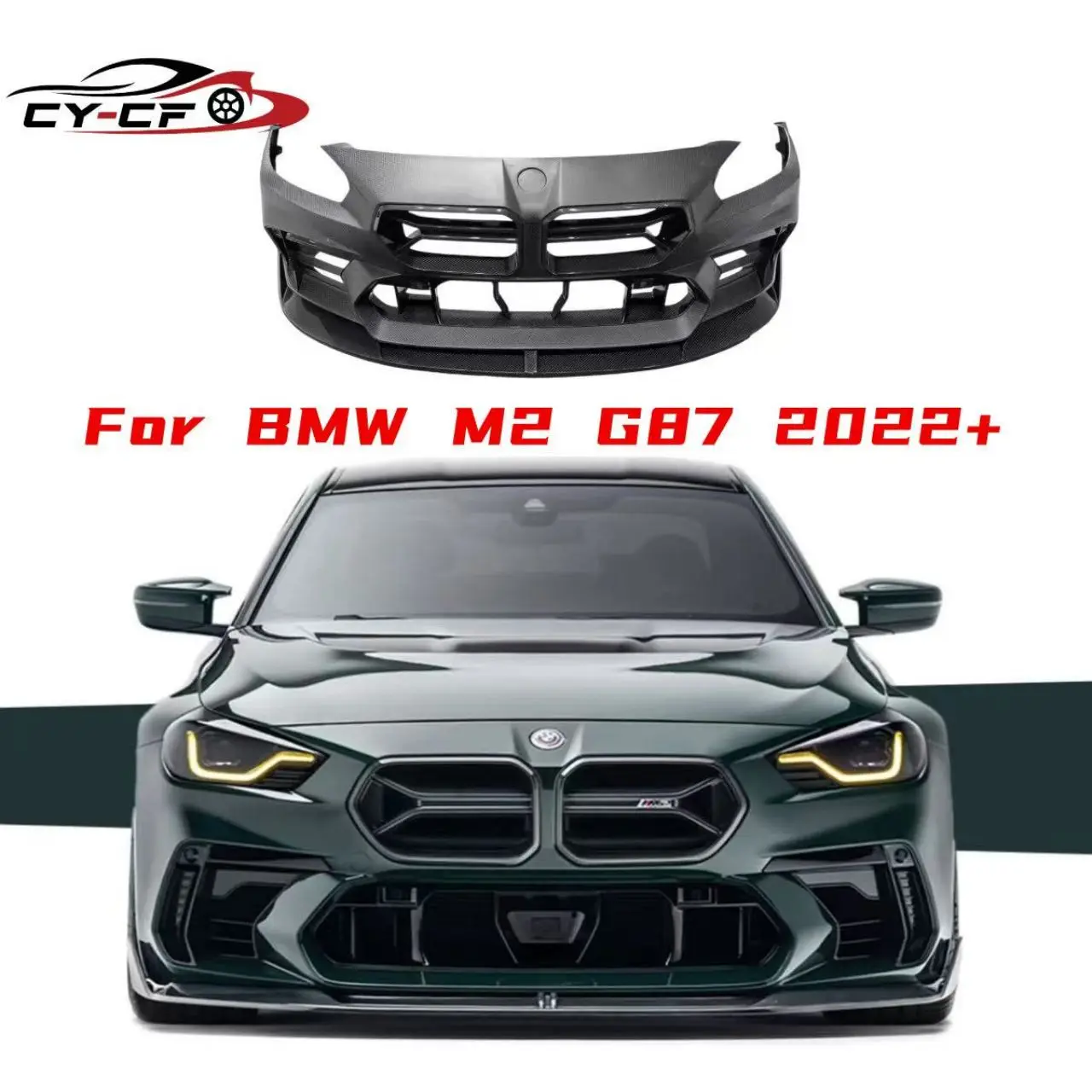 

For BMW 2 Series M2 G87 2022+ AR Style Dry Carbon Fiber Front Bumper Grille Lip Front Bumper Fog Light Frame Upgrade