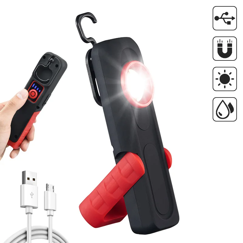 Magnetic Flashlight COB LED Work Light Torch Portable USB Inspection Light Lantern Hook COB Hanging Camping Light 3 Mode