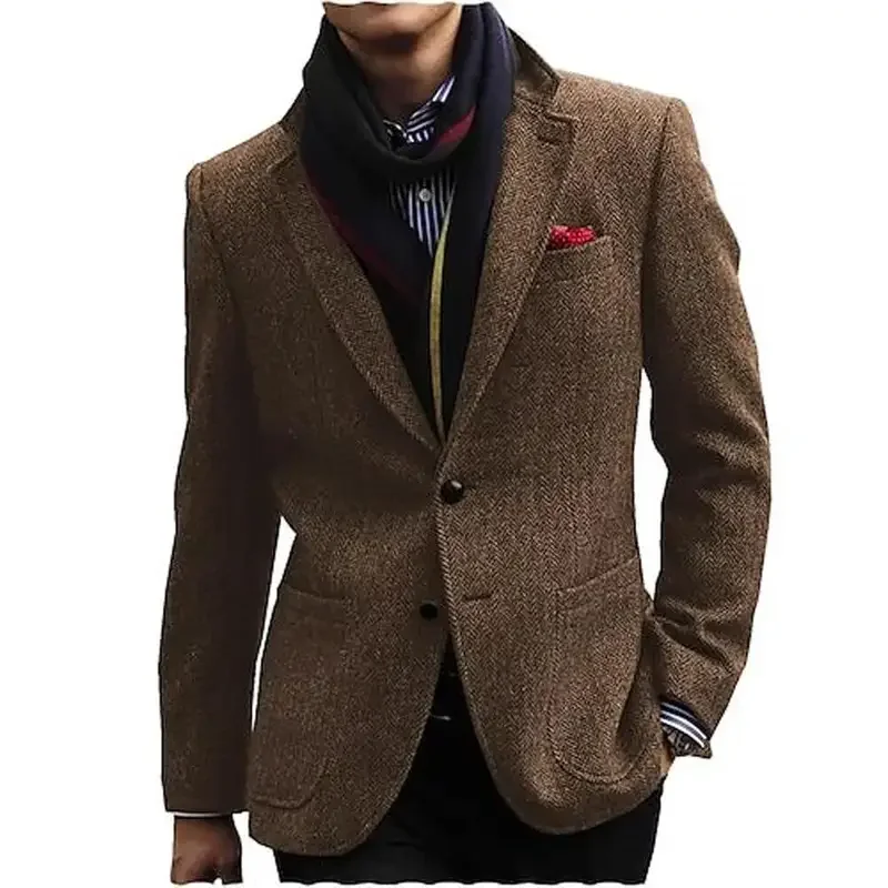 1PCS Men's Herringbone Single Breasted Jacket Casual Wedding Groom New Tuxedos Coat Elegant Men's Jackets Business  Suits Blazer