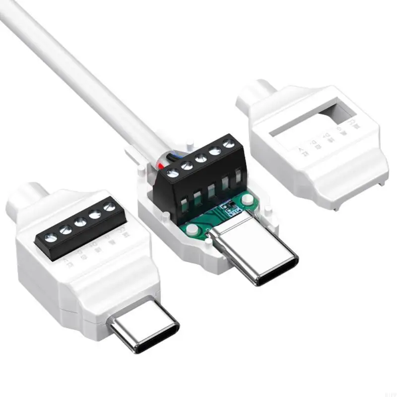 E1PF USB Type C Male to 5Pin/4pin Spring Terminal Connectors for Efficient Repair and DIY, Support Data Transmission Charging