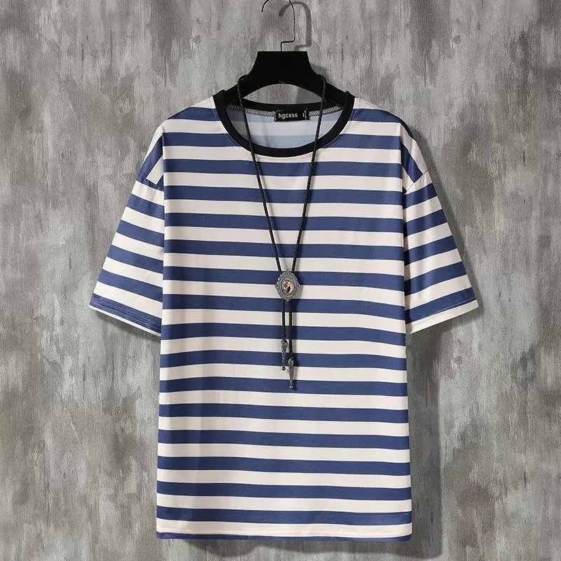 Summer New Sle Men's ort Sve T-irt Silk Cotton Ice Silk f Sve Striped Sea Soul Printed Loose Fit Casual Top