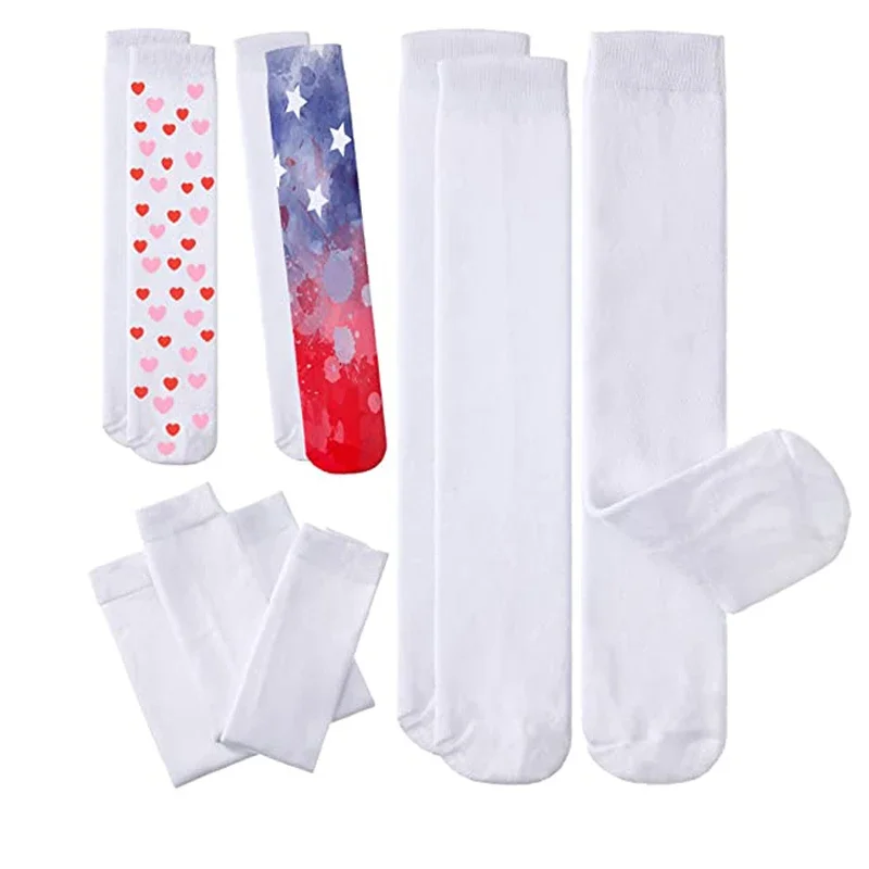 

20 Pairs Sublimation White Printable Athletic Youth Sport Socks For Christmas Thanksgiving Personalized DIY Socks