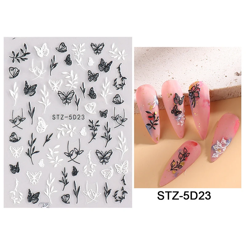 ملصق أظافر زهري ربيعي ، منزلق منقوش 5D Camanula ، شارات زهور محفورة ، أبيض ، فن أظافر صيفي