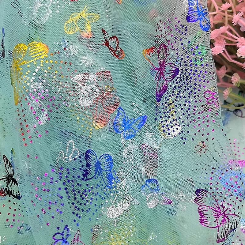 Красочная бабочка, золотая фольга, тюль, ткань для праздничного платья, детский костюм, сценическая одежда, декор, текстильный материал, мечтательная поставка для рукоделия
