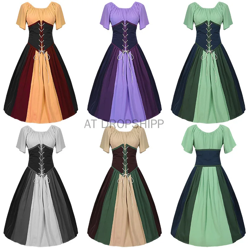 

Medieval Costume for Women Halloween Corset Gothic Renaissance Dress Plus Size Flare Sleeve Ball Gown Cosplay Clothes