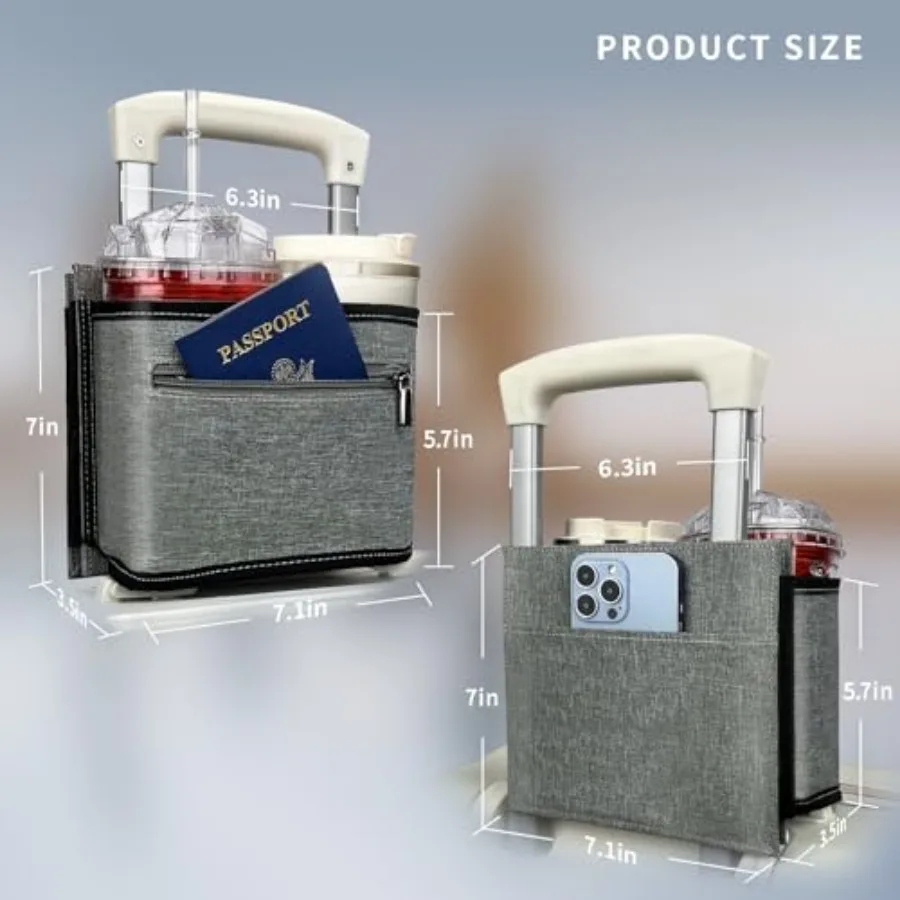 Travel Luggage Cup Holder, Drink Caddy, Luggage Cup Holder Attachment, Free Hand Suitcase Drink Carrier for Drinks Beverages, C