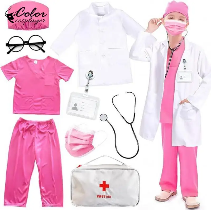 

Children Doctors Cosplay Costume Kid Medical Uniform Outfit Stage Performances Tops Pants Props Suits Child Nurses Clothes