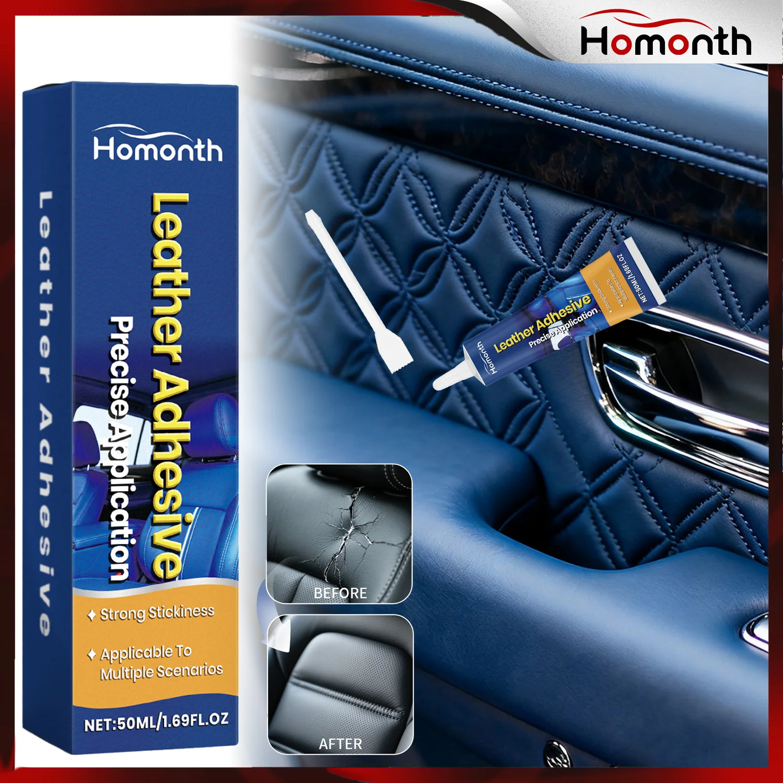 

Клей для ремонта кожи автомобиля, 50 мл, комплект Pro-Strong Bond с аппликатором, высокопрочный клей для виниловых уплотнений приборной панели, быстрое отверждение