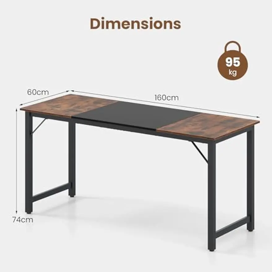 Heavy Duty Metal Frame Laptop Table, Rectangle Home Office Conference Table, Meeting Room Desk, Working Task Workstation for Stu