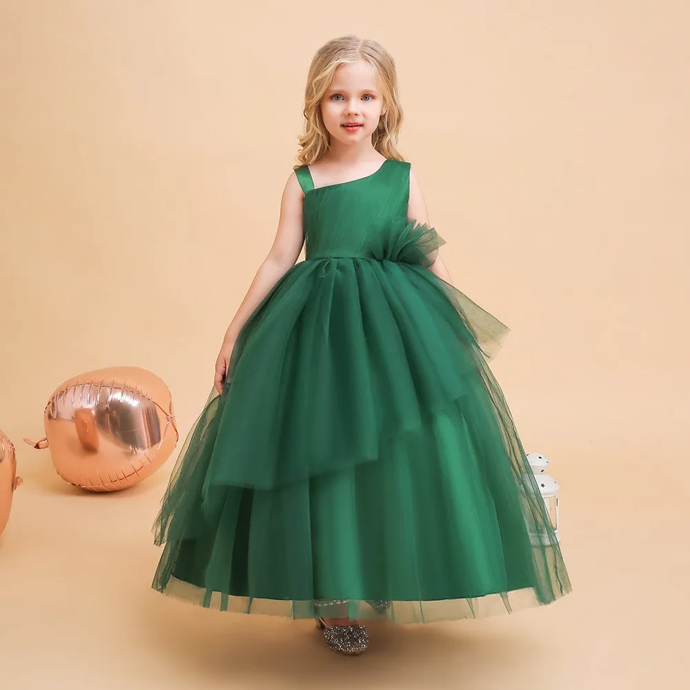 

4-14Y Elegant Girls Princess Dress Kids Birthday Wedding Party Layered Tulle Clothes Young Girls Evening Costume Vestidos