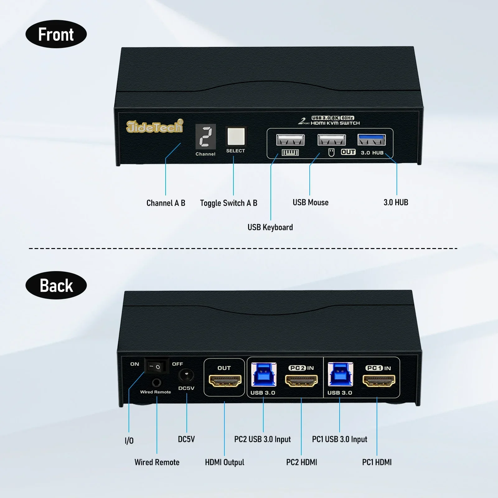 In stock JideTech 2-Port HDMI KVM Switch Digital Display Wired Remote USB 3.0 Hub 2 Computers 1 Monitor Share Keyboard Mouse Per
