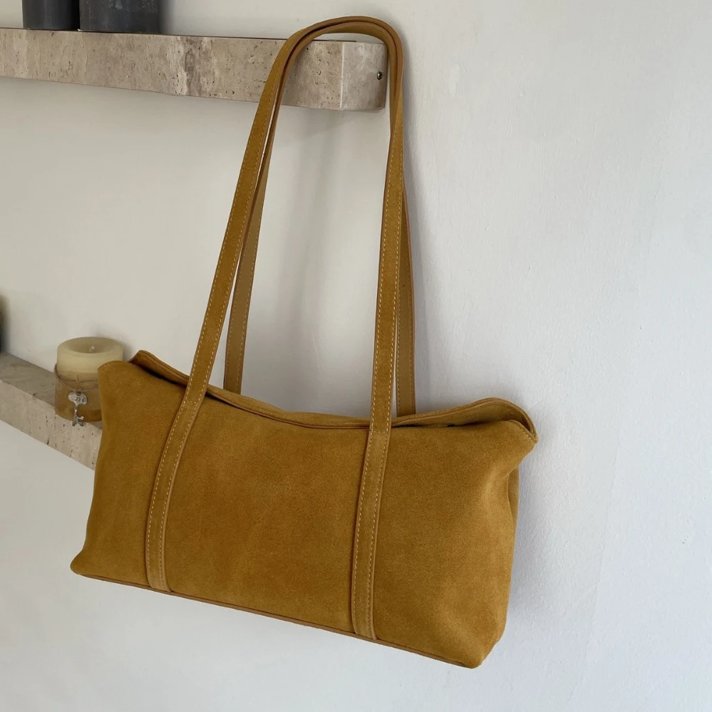 

Suede Women's Armpit Bag 2025 New Niche Design Frosted Cowhide Large Capacity Vintage High Quality Hand-Laundry Shoulder Bag