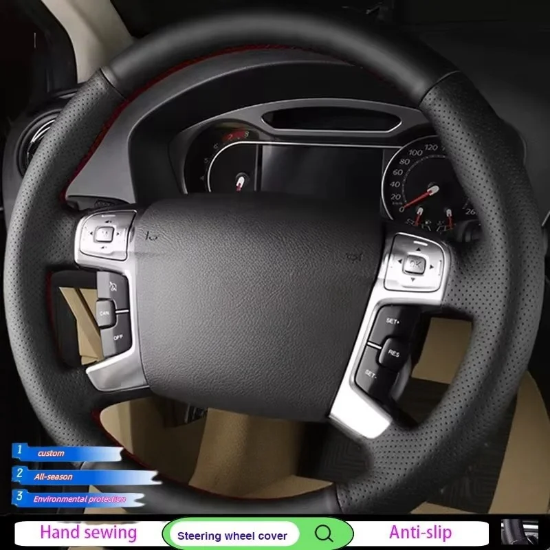 

For Ford Mondeo Mk4 2007-2012 S-Max 2008 Hand-stitched Black Genuine Leather Steering Wheel Covers Car Accessories