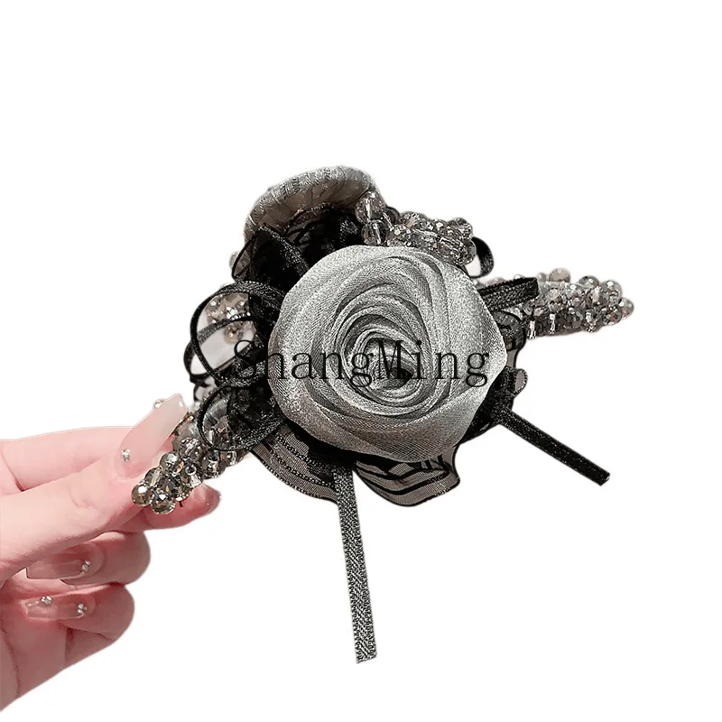 

CL new hand-threaded crystal bead fabric rose grab clip women's back head hair disc hair accessories