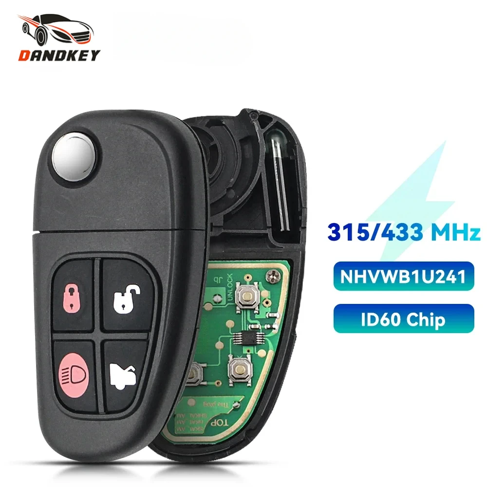 Dandkey 315MHz / 433MHz 4D60 Chip NHVWB1U241 Car Key Fob For Jaguar X-Type S-Type 1999-2009 XJ XJR 2002-2008 Flip Remote Key