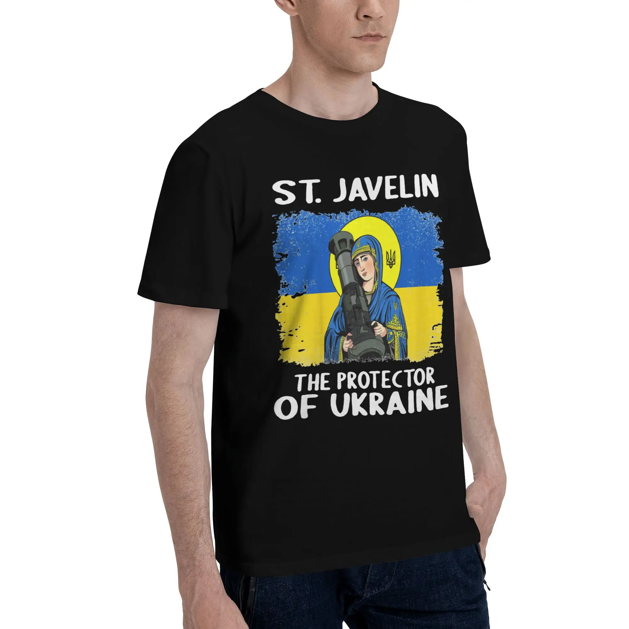 Unique St Javelin The Protector of Ukraine T-Shirts Men Round Collar 100% Cotton T Shirt  Short Sleeve Tees 6XL Clothing