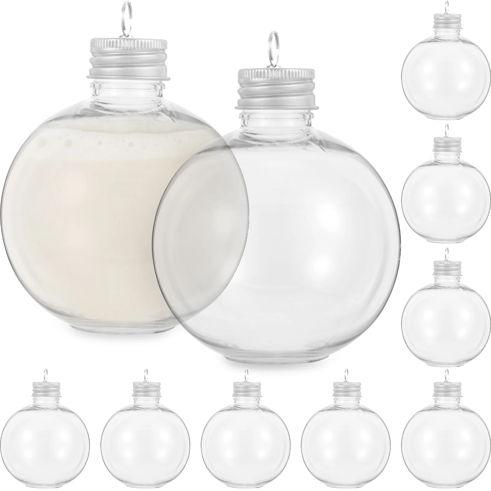 10 Pcs Christmas Bulb Shaped Spherical Bottle Beverage Packing Bottles 250ml with Gold Hanging Lid Portable for School