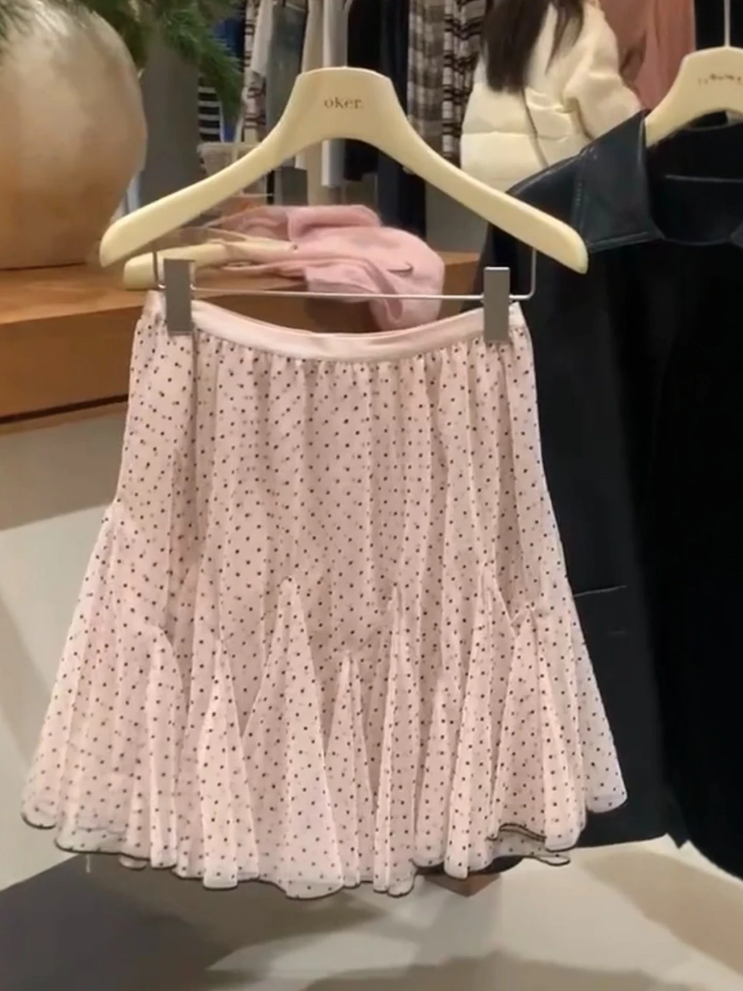 

Розовая женская летняя модная юбка А-силуэта с завышенной талией, в горошек, из сетчатой ткани, в корейском стиле, для повседневной носки