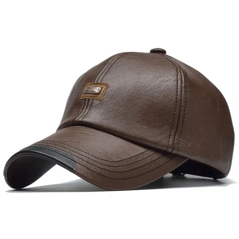 Pu Leather Letter Label Baseball Caps Spring and Autumn Outdoor Adjustable Casual Hats Sunscreen Hat