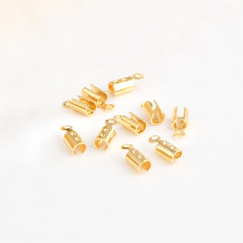 20 PCS Copper Plated 14K Gold End Clip Thin Rope End Buckle DIY Take Away Jewelry Bracelet Connecting Accessories Materials