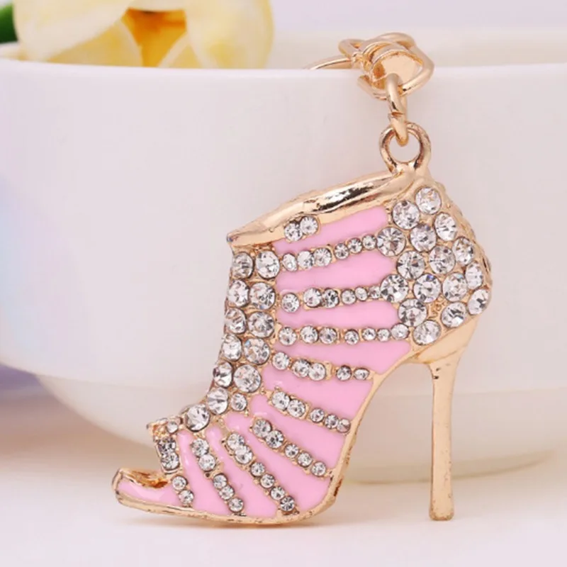 Fashion Rhinestone High Heel Shoe Keychain Ladies Crystal Sandals Keyring Handbag Car Pendant Accessories For Girls Women Gifts