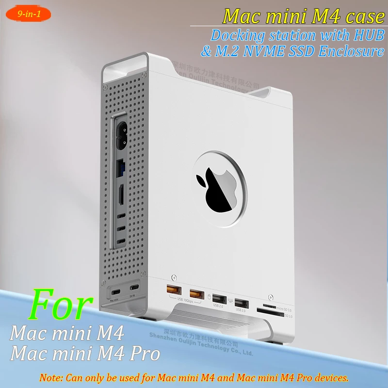 

Mac Mini M4 Docking Station with 9-in-1 Hub & M.2 NVME SSD Enclosure – 10Gbps Data Transfer, USB-C, SD/TF Card Reader, Aluminum