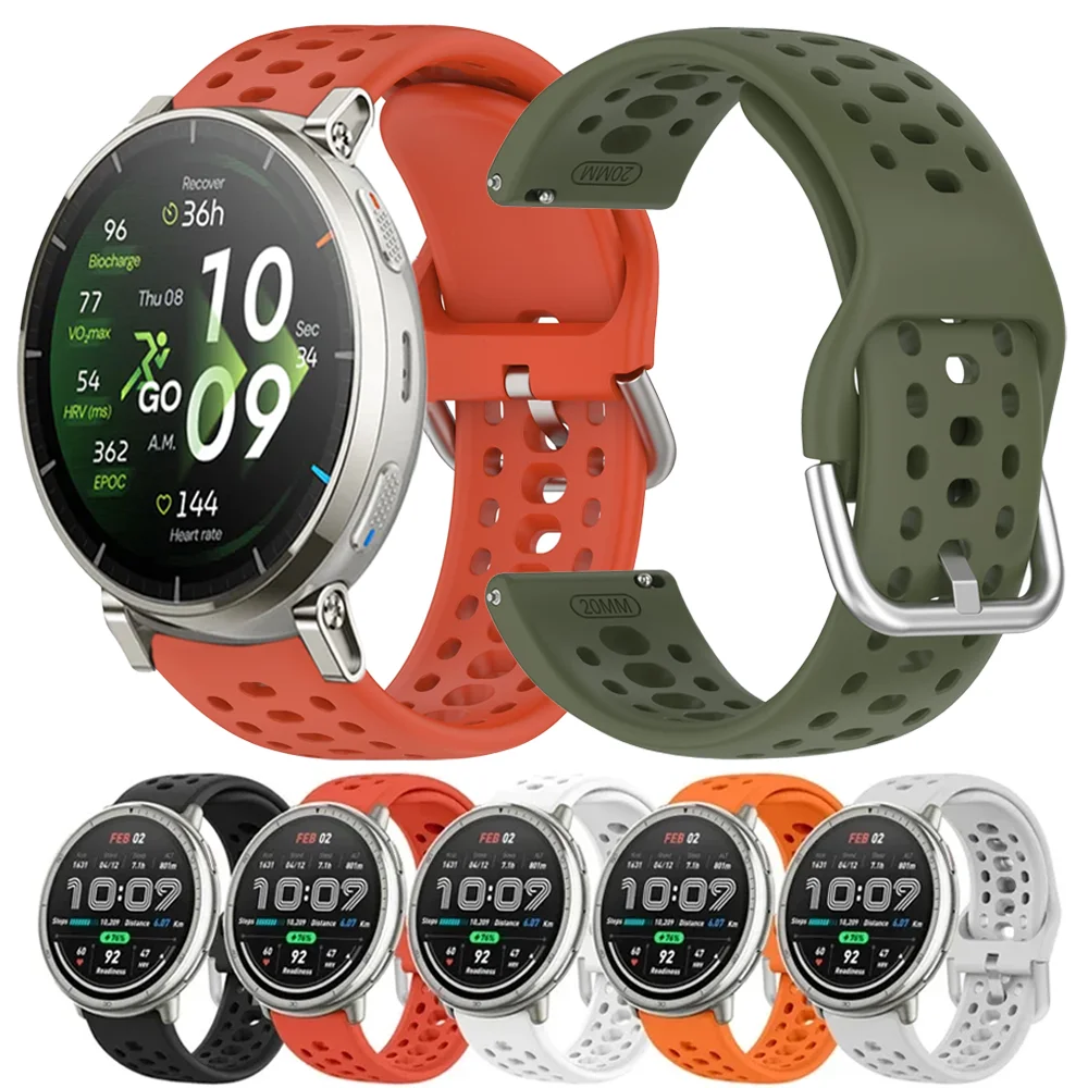 Силиконовый ремешок 20/22 мм для Amazfit Active 3, 2, Square, Active Max, Balance 2, 1, Bip 6, 5, GTR 4, Amazfit T-Rex 3 Pro 48 мм, 44 мм