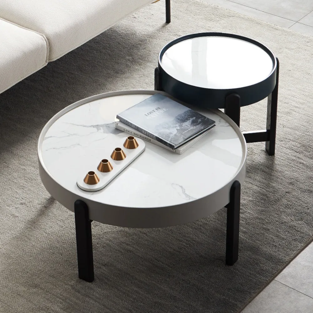 Nordic luxury stainless steel with circular coffee table postmodern minimalist marble coffee table fashion sofa corner