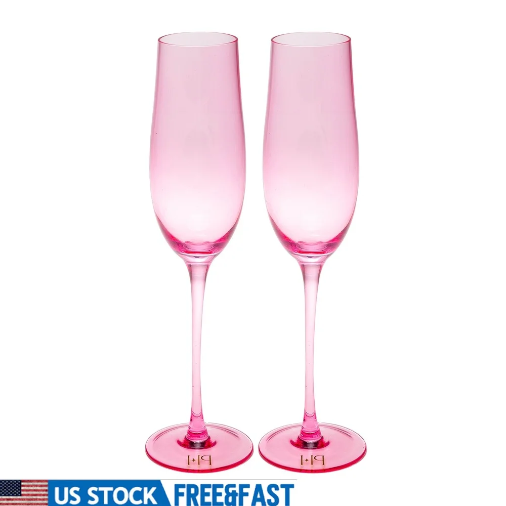 

2 Piece Crystal Clear Champagne Flute Set 8 oz High Quality Glassware Celebrations Toasting Home Use Elegant Design